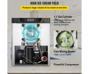 VEVOR Kommerzielle Harte Eismaschine 3,5-4,4 UK Gallonen/H Edelstahl Eisbereiter