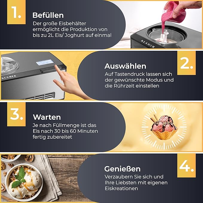 KLAMER 2-in-1 Eismaschine/Joghurtbereiter