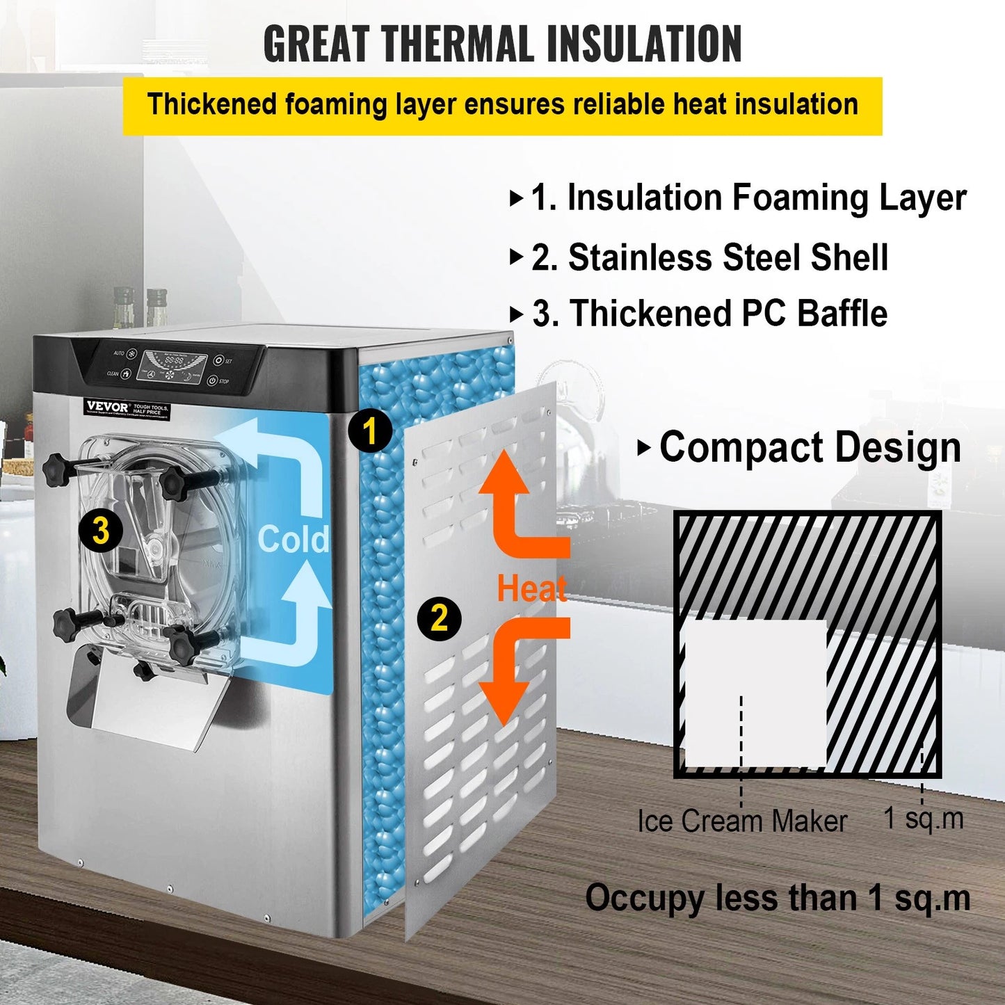 VEVOR Kommerzielle Harte Eismaschine 3,5-4,4 UK Gallonen/H Edelstahl Eisbereiter